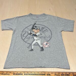 Y2K DEREK JETER YANKEES BIG HEAD BOBBLE‎ HEAD   YOUTH L SHIRT MAJESTIC